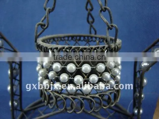 White pearl black wire star shape decorative candlestick craft