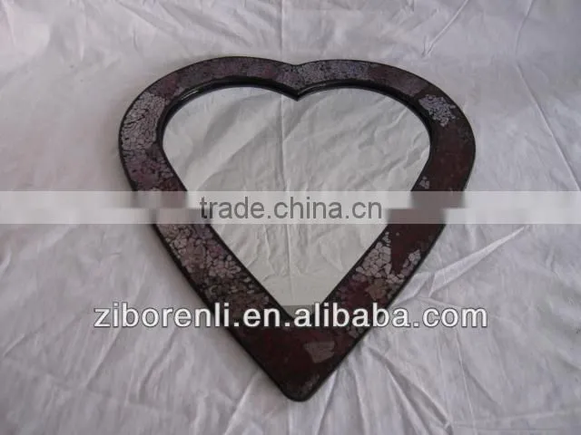 Living Room Ruby Heart Shape Wall Craft Crackle Glass Mosaic Art Deco Mirror