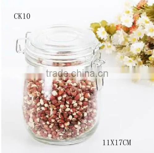 ZIBO clear cylinder glass cookie jar with flip lid / food container CK08