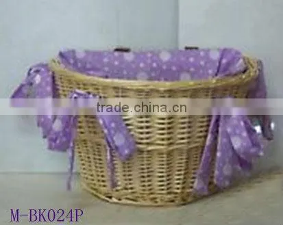 Semicircle wicker bicycle basket with colorful cotton liner