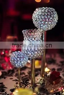 gold plated crystal ball wedding candle holder