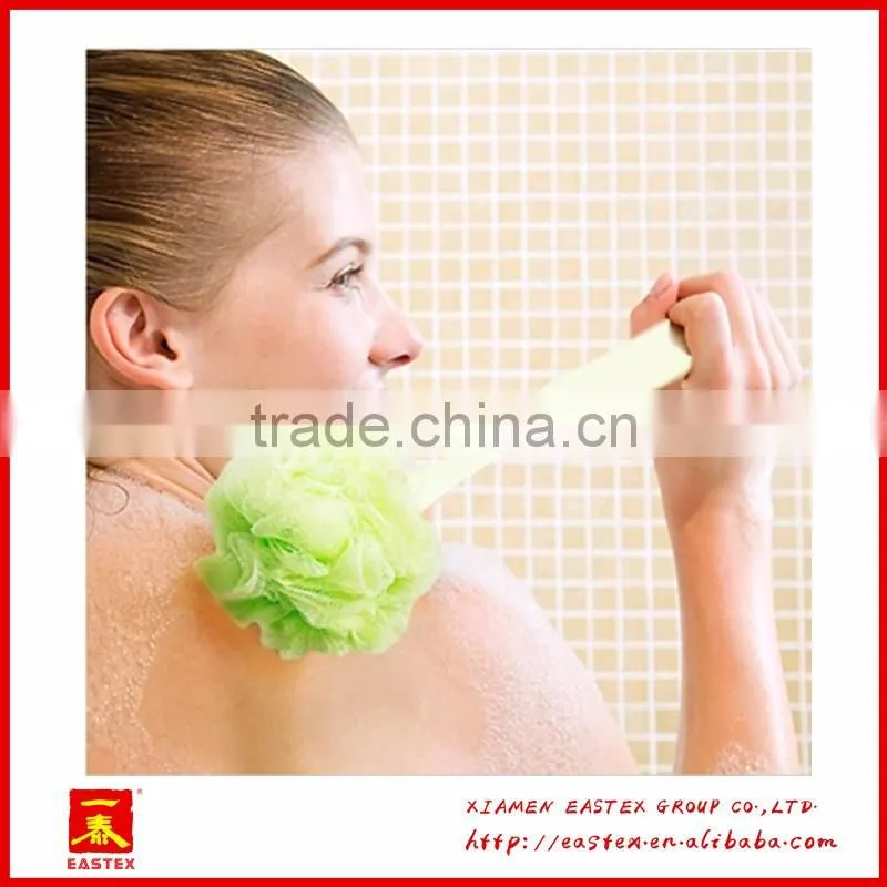 Colorful and hanging bath brush with long shaft