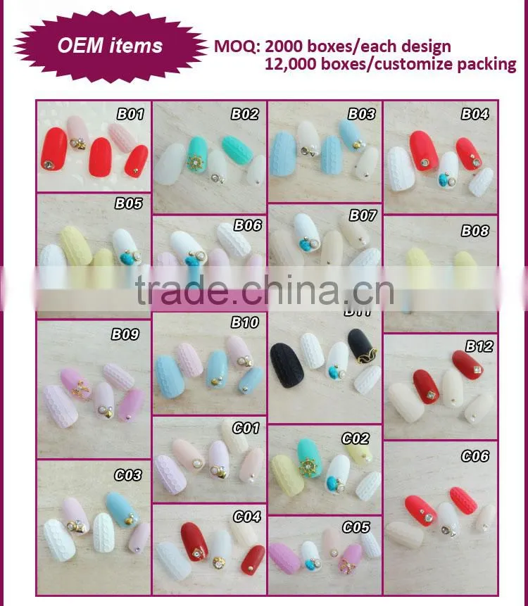 New product wholesale 24pcs easy nails decorated with metal designer press on nails