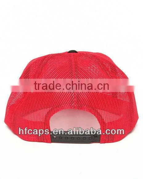 red custom design 6 panel flat bill full plain snapback mesh cap and hat