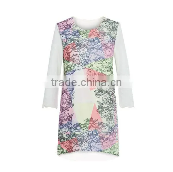 2015 High Quality European Retro Style loose fit longsleeved printed girl party wear western dress