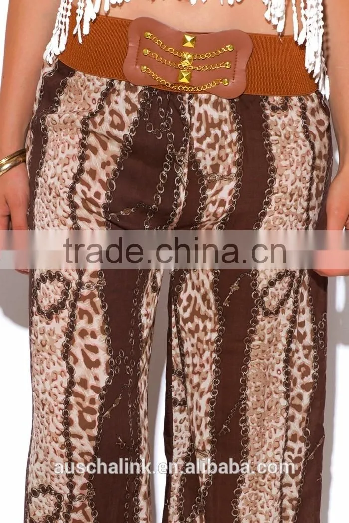 new style fashion animal print boho wide leg women's pants
