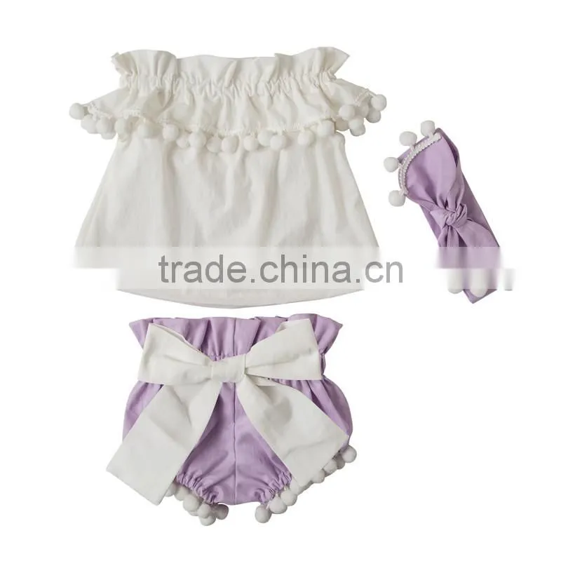 Lace romper Summer new design boutique baby girl clothing pompom sets comfortable infant and toddler clothing