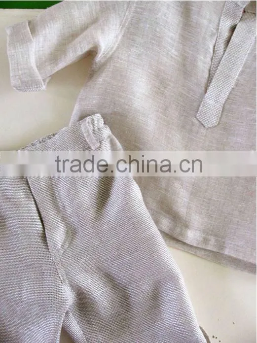 beige grey linen boy set