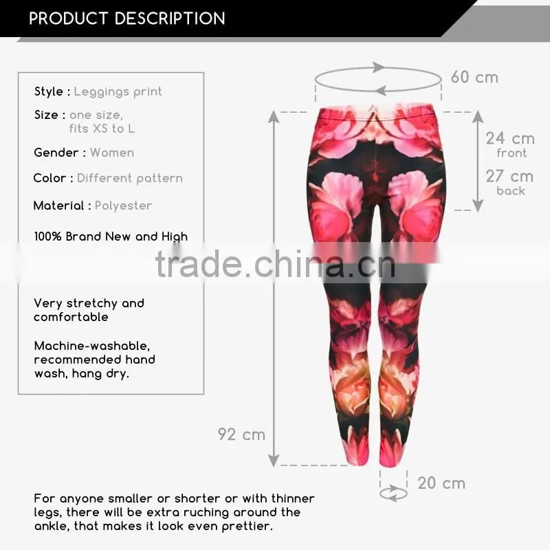 Hot Sale New Arrival Printed Fashion fire big rose flowers Women Leggings Mid Waist Fitness Leggings Yoga active Leggings