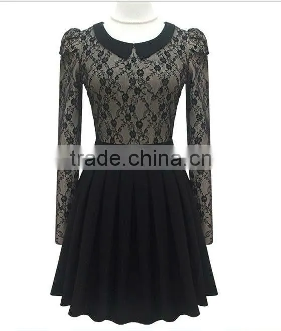 ET13003 Round Neckline Lace Skater Dress in Black