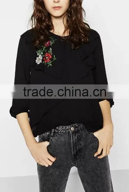 Runwaylover EY2373B Europe Style 2017 Ladies Fashion Falbala Embroidery Blouse