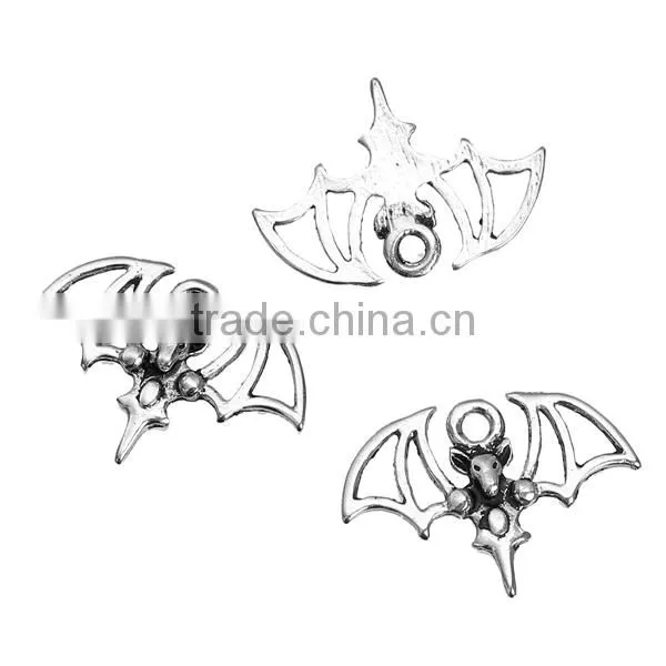 Zinc Based Alloy Halloween Charms Bat Animal Antique Silver 21mm x 15mm