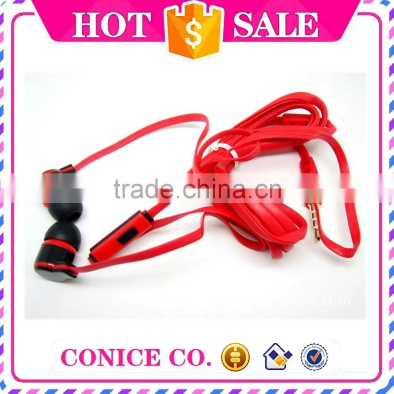 hottest sale red super bass noodles cable in ear earphone with microphone
