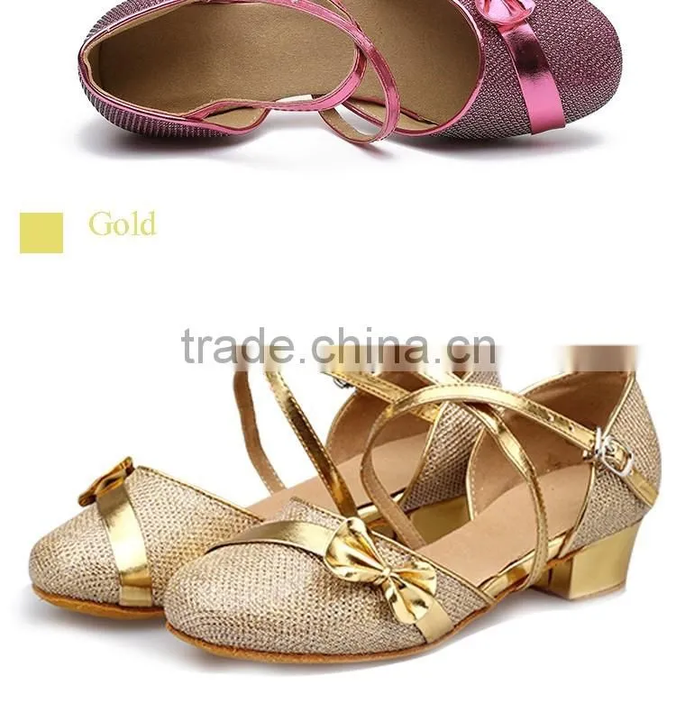 Girls Kid Buckle Strap Ballroom Modern Latin Dance Shoes Child Bowknot Colorful Closed Toe Low Heel Shoes