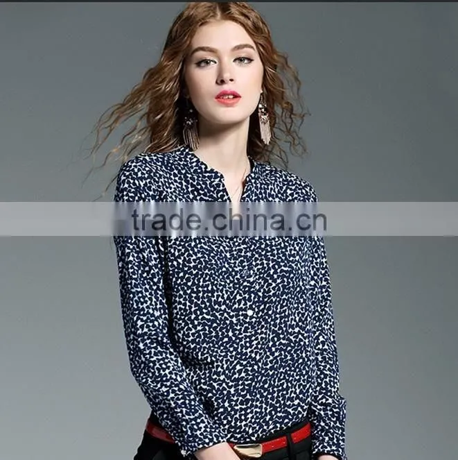 2017 new style office blouses for women printed long sleeve blouse