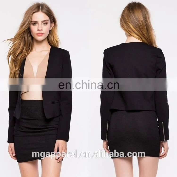 fashion new style ladies formal blazer long slim sleeve open front black women blazer jacket