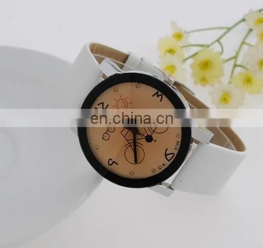 2017 New Women Wristwatch Fashion Casual Watches Cute Cartoon Bike Genuine Leather Watches Women Quartz Watch