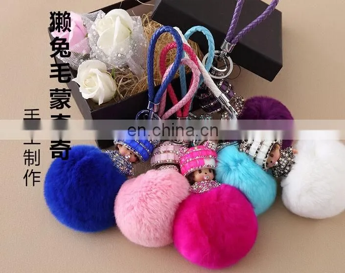Factory wholesale multicolor rex rabbit fur monchichi with cheap price