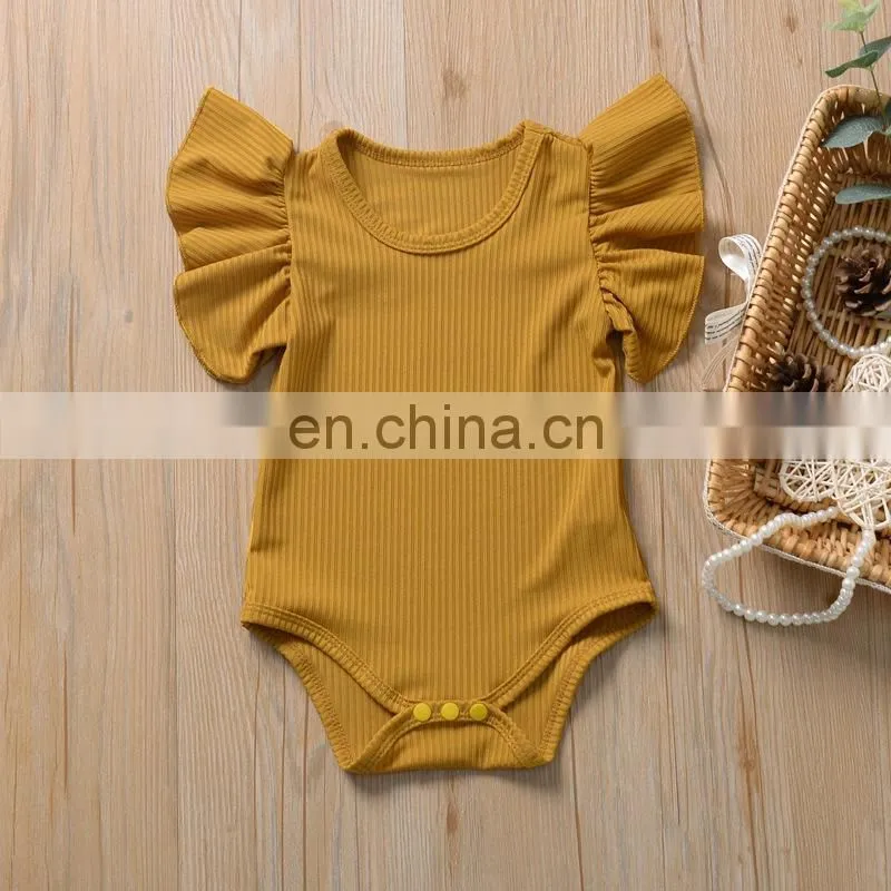 Wholesale Sweet Cotton Baby Rib Cotton Clothes Baby Girls Ruffle Romper