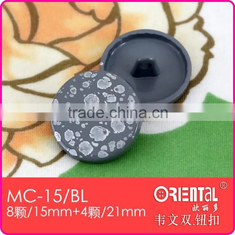 alloy metal shank button with printed design for men's clothing