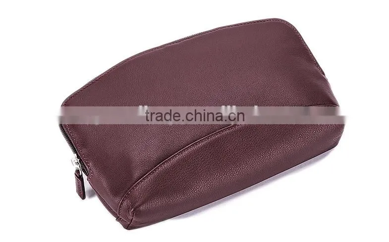 waterproof practical genuine leather cosmetic bag, leather makeup organizer case lady