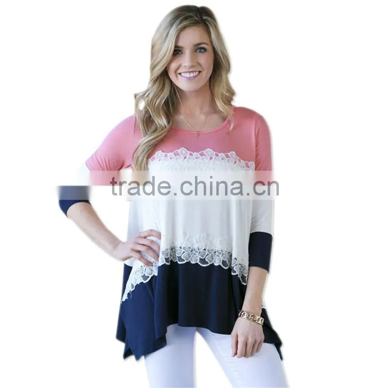 Designer Western Irregular Pastel Color Patchwork Colorblock Bohemian Women Lace Ladies Tops