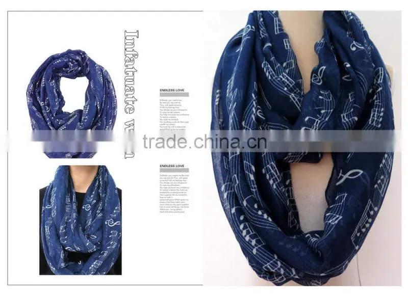 Music Note Printed Fashion Ladies Polyester Circular Scarf Neck Warmer