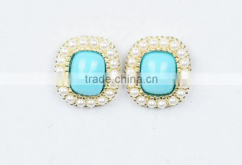 Handmade pearl earrings square Bezel Earrings gemstone earring