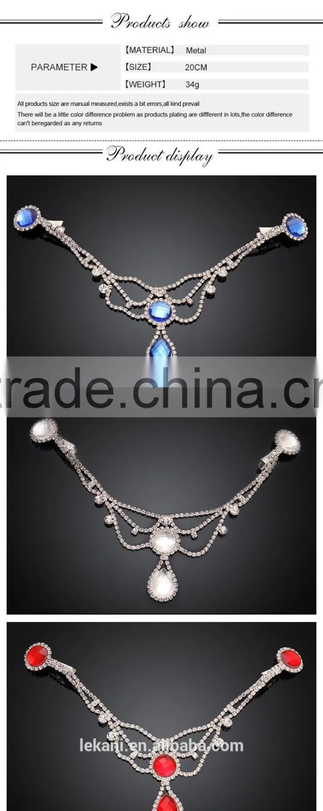 High-end Various Designs Glass Stone Ladies Gypsy Hair Jewelry