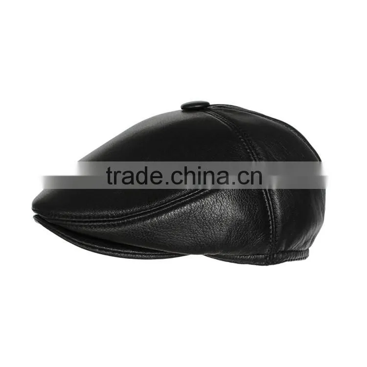 Genuine leather black size fitted ivy caps for wholesale