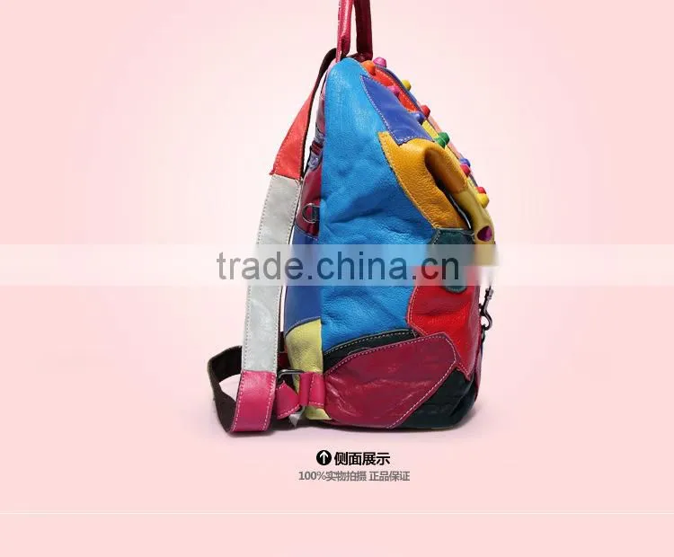 2015 autumn top grain genuine leather backpack fashion cattlehide women backpack