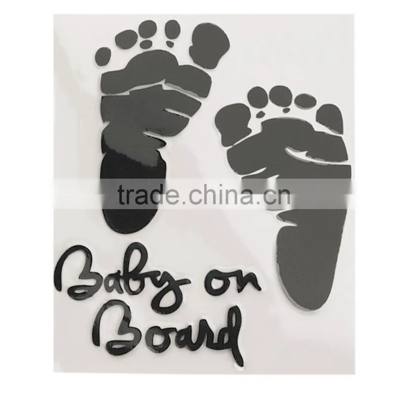 Refective Car Sticker Lovely Letter Baby on Board Baby Footprints Stickers Auto Safety Warning Window Sticker Black White