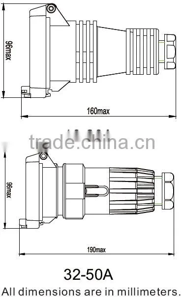Three Phase 5 Round Pin Extension Socket 20A