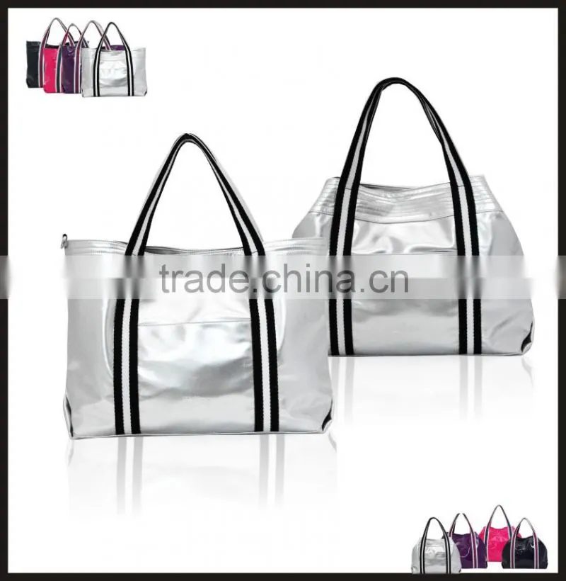 Fashion simple glossy bright silver shopping bag girl
