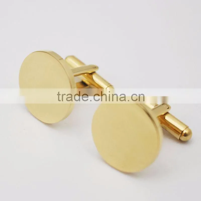 Personalized Logo Women Men Stainless Steel Round Blank Gold Cufflinks