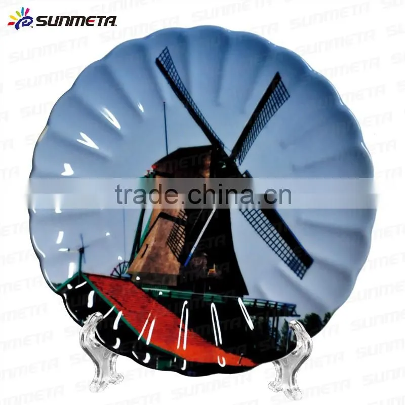 China Manufactory subimation rim golden wavy plate w