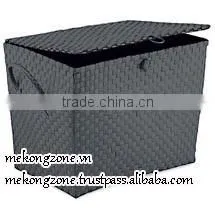 Plastic Woven Straps Storage Basket with Lid