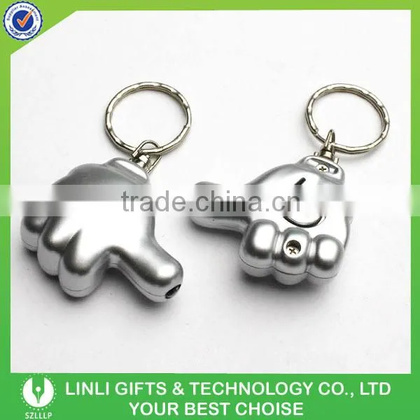 Thumb shape oem logo plastic led keyring light for advertising
