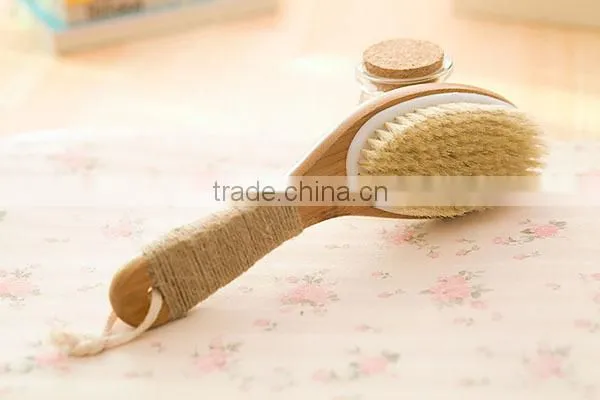 100% Natural bristle wooden bath body brush long handle