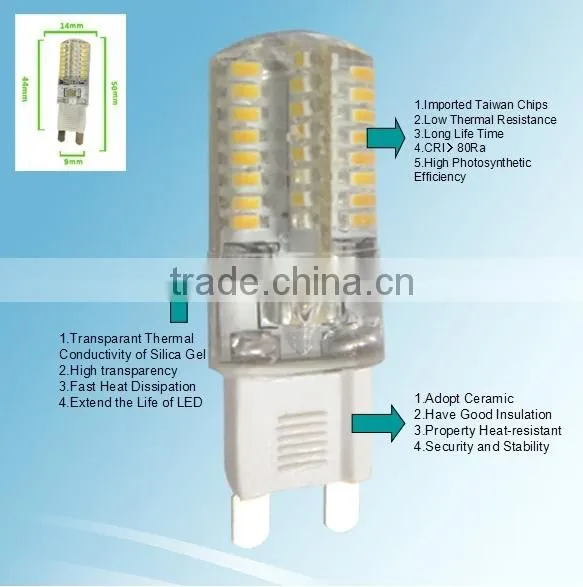 2014 New 360 Degree Glue 3014SMD 3w CE RoHS LED G9 Lamp