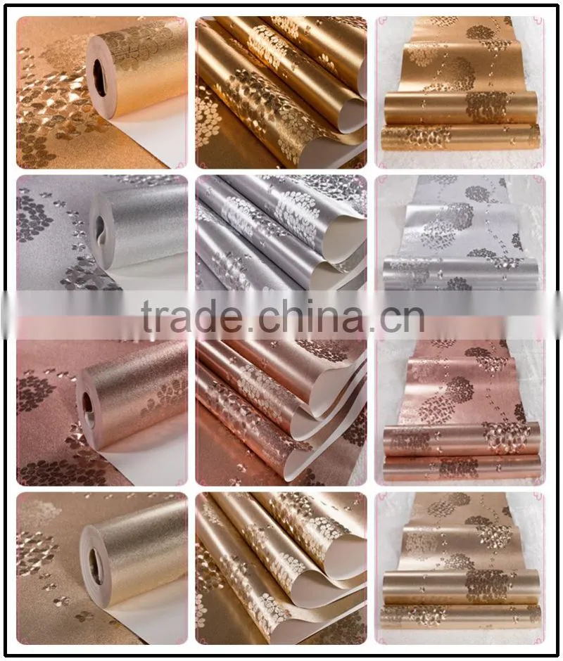 2015 luxury metallic silver aluminum glitter leaf gold wallpaper gold foil wallpaper