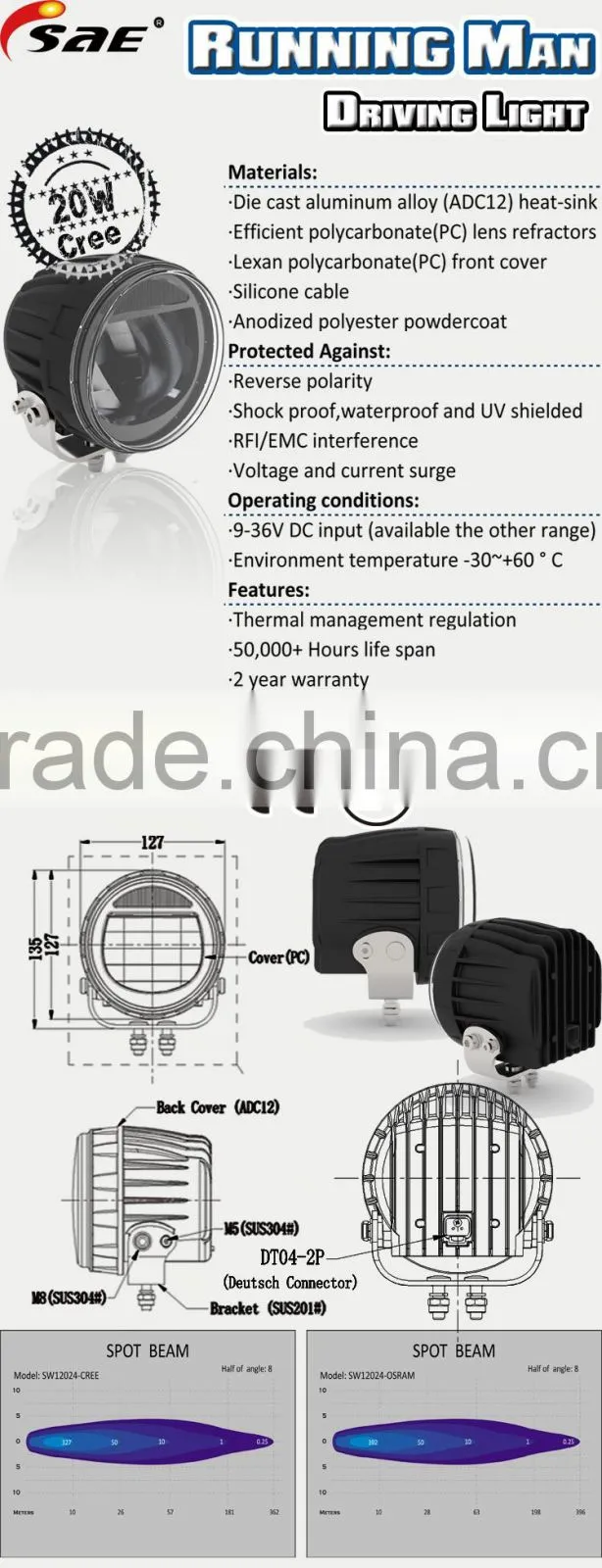 Automobile led driving light with CE ROHS IP68,auto parts super bright
