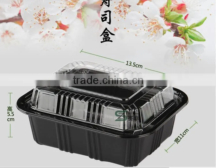 black plastic rectangle food container / disposable sushi box /plastic storage box