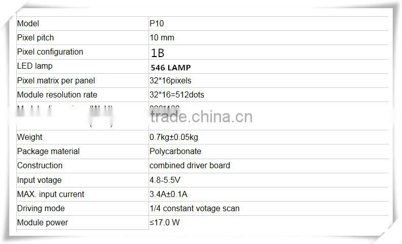 P10 red/ yellow/ white/ BLUE color 320x160 outdoor module for led display screen water proof