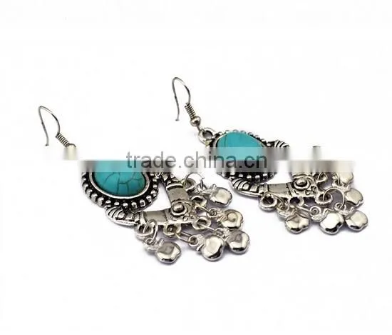 New design Vintage Gold Plated Ginasy Bohemia Style Turquoise Drop Earrings
