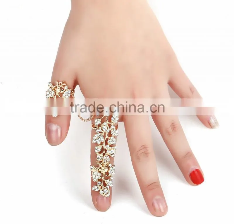 New arrival fashion Celeb's silver lower Armor Finger double Ringknuckle link finger ring