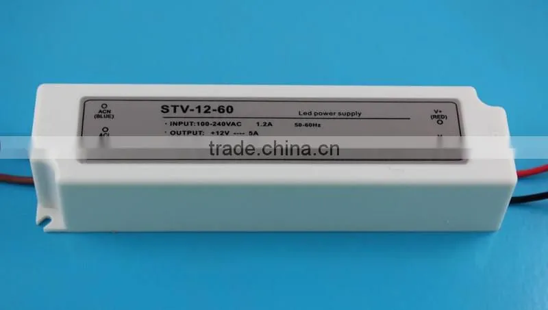 STV-12-60 High quality waterproof 12v 5a 60w smps slim power supply adapter for led lighting