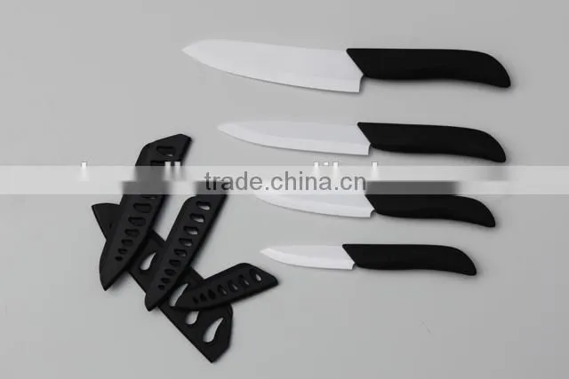 4pcs Ceramic Kitchen knives set in transparent plastic stand with nice gift box packing