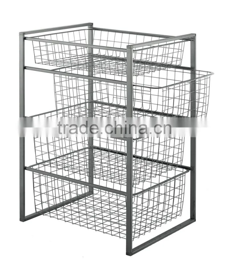 High Quality 4 Tier Floor Standing Storage Basket Stand Rack