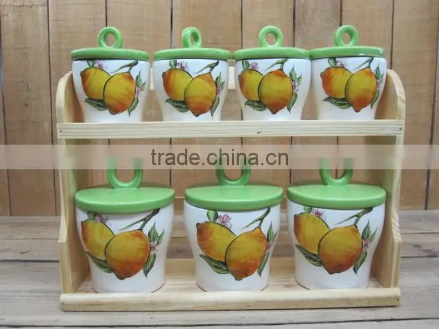 Mini kitchen spice rack jar set with wooden stand